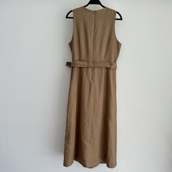 Everlane The Linen Belted Midi Dress 8 Tan Flax Minimalist Quiet Luxury Elegant - Picture 4 of 12